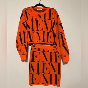 Orange and Black Glamaker Knit Sweater and Skirt Set- Large